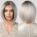Front Lace Gray Ombre Sliver Straight Wigs Short Bob Synthetic Wig Heat Resistant Fiber for Women Natural Hairline Part Lace Wig
