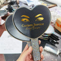 Black Heart Shaped Mirror With Rhinestones Luxury Pocket Mirror Private Label logo Makeup Mirror