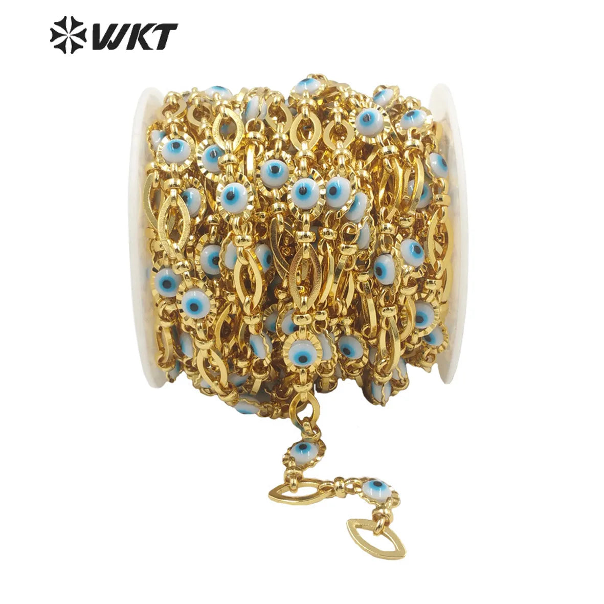 WT-RBC191 Amazing Unique Turkey Evil Eye Chain  18k Real Gold Plated Resist Tarnishable  Lucky DIY Brass Chain for Bracelet