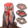 Wholesale Large 35 X 35 Inches Satin Square Ethnic Bandana Scarves Fashion Leopard Design Neck Hair Headscarfs for Women