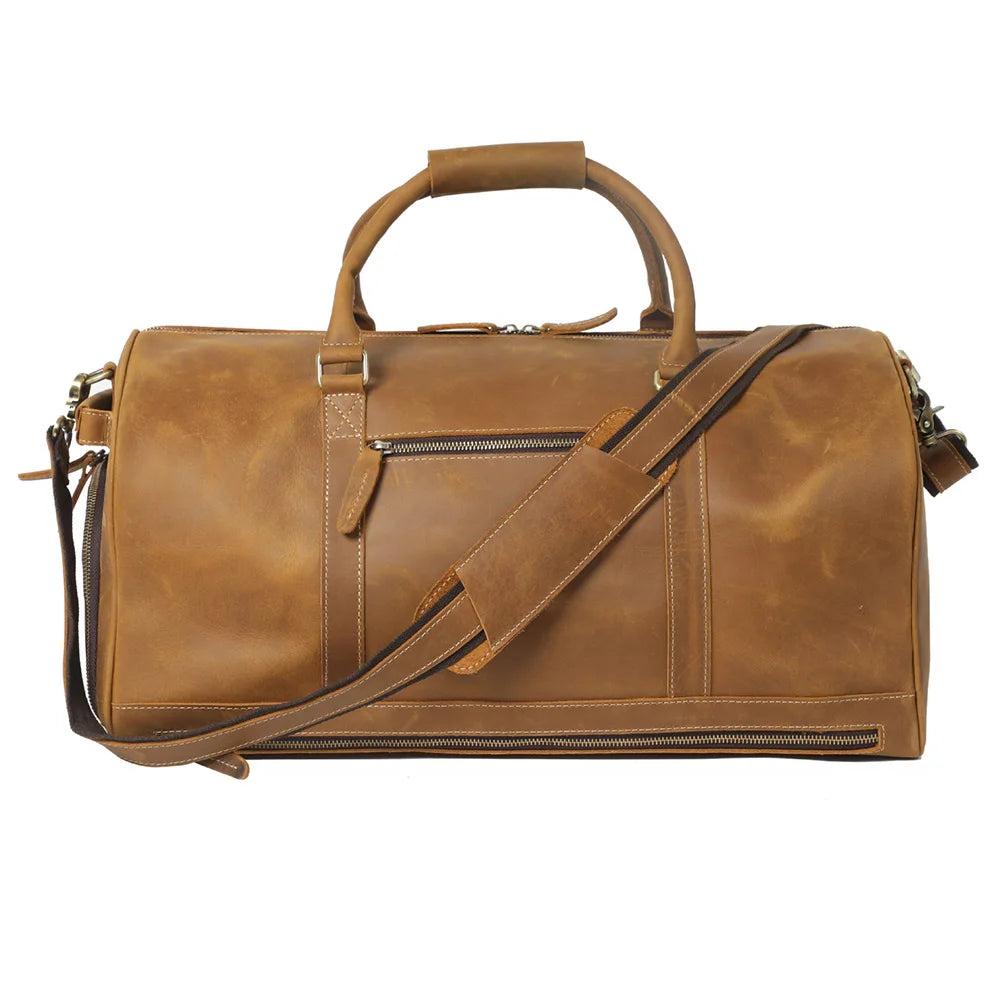 RTS Stylish Large Capacity Vintage Crazy-Horse Leather Weekender Bag Strong Waterproof Zipper Durable Travel Handbag Messenger