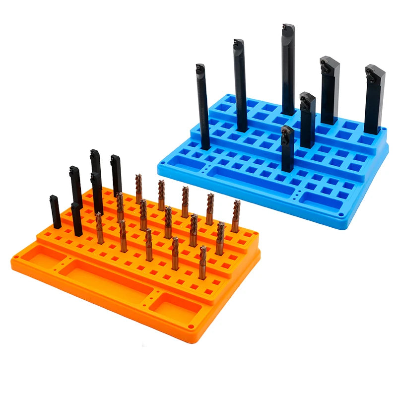 16mm CNC Lathe Parts Turning Tool Bar Slot Square Hole Storage Box Organizer PP Material Orange/Blue Strong Durable