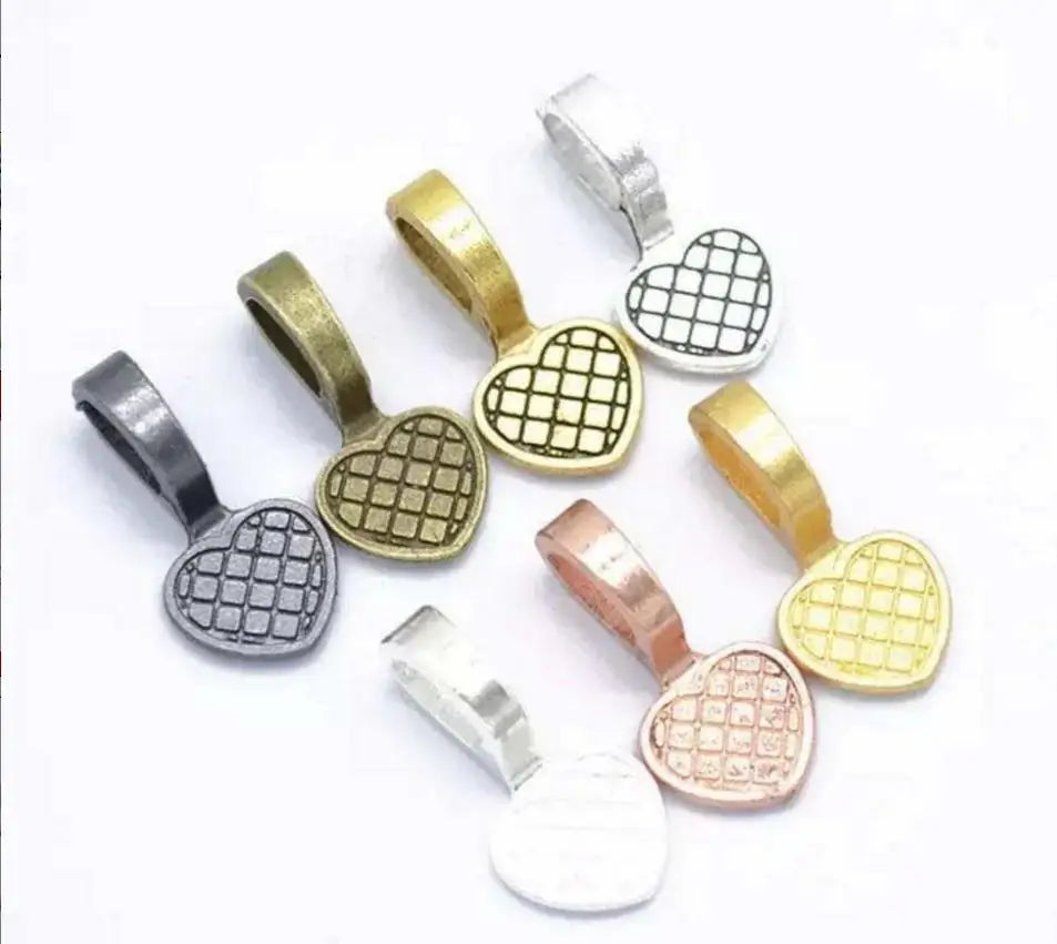 100pcs 19X9MM Alloy Antique Silver Heart Glue-on Flat Pad Bails Pad Tiles Pendant Bails Cabochon Setting Jewelry Findings Lead