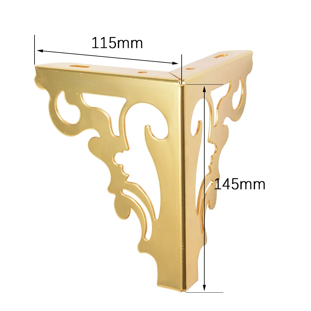 New Golden Sofa Leg Furniture Triangle Patas De Metal Muebles Hollow Carving Replacement Sofa Legs with Rubber Feet Pad