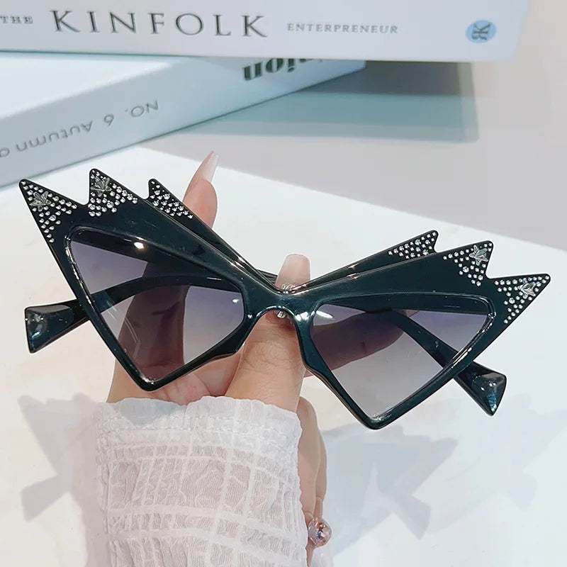 Butterfly Diamond Luxury Sunglasses Trendy Fashion Rimless Green and Blue Crystal Sun Glasses Bling Eyewear Designer Brand