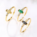 Hot Sale Geometric Fashion Jewelry Stainless Steel Gold Plated Rectangular Zircon Open Adjustable Women Luxury Wedding Ring
