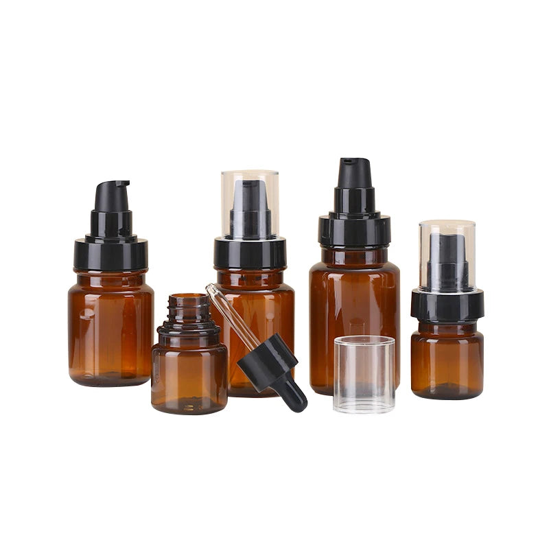 Amber PET Bottle 60ml 100ml 120ml 150ml for Cosmetic Sunscreen Toner Lotion Spray 30g 50g Face Cream Brown with Pump Seal