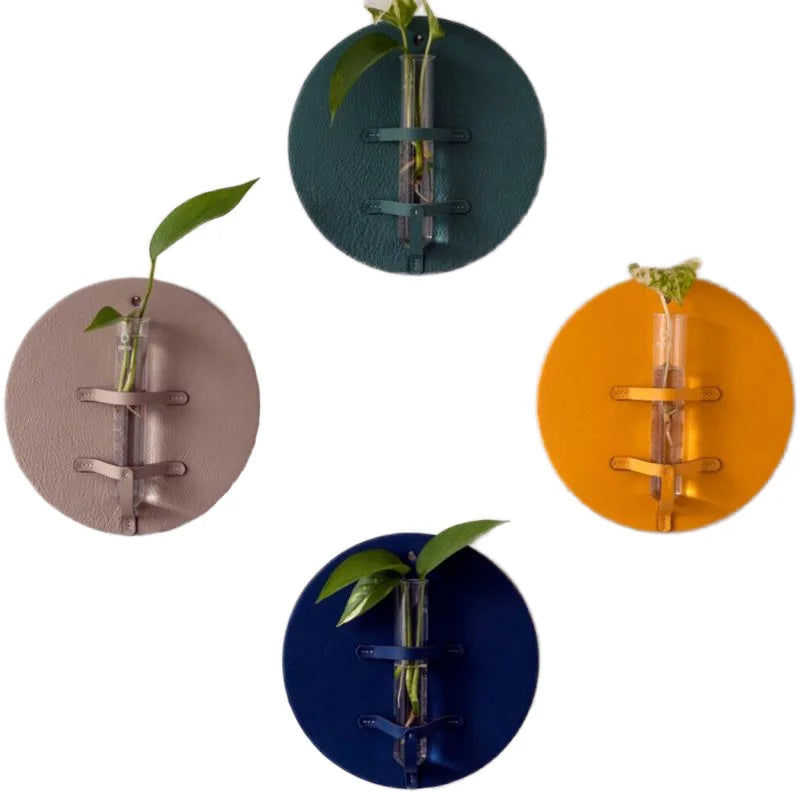 Creative Modern Double Tier Hydroponic Vase Wall Hanging Rack PU Leather Multifunction Living Room Plant Wall Decoration