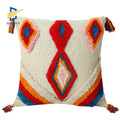 Innermor Vintage Woven Red Crimson Square Embroidered Cotton Cushion Cover Abstract Boho Home Decoration Modern Tassels