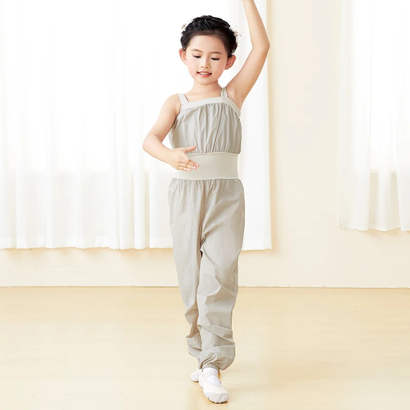 Girls Camisole Jumpsuit Elastic Waist Dance Sweat Rompers Children Jogging Warm-up Overalls Pants