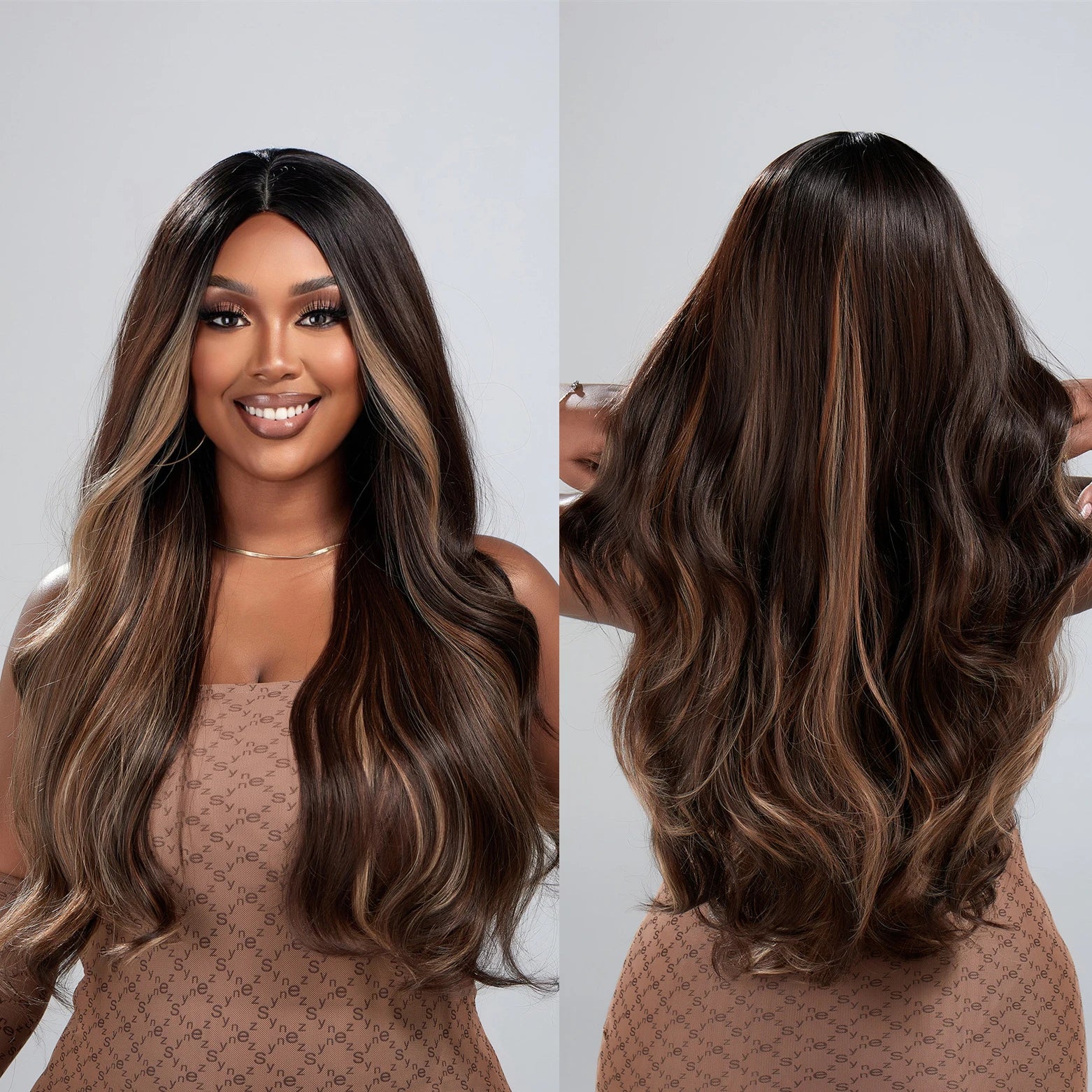Factory Fast Delivery wig makers mix brown synthetic wig female long wavy curly hair heat resistant Dali role play party use