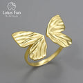 Lotus Fun China Wholesale Price 18K Gold Plated 925 Sterling Silver Handmade butterfly Ajustable Rings  Fine Jewelry for Women
