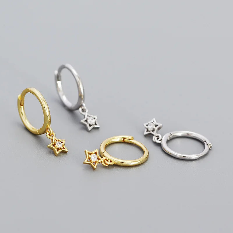 Wholesale Fashion Jewelry 925 Sterling Silver Star with Small Zircon Gold Plated Hoop Earring Jewelry for Women