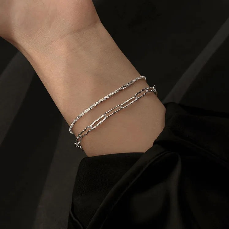 Fine 925 Sterling Silver Paperclip Chain Bracelet Women Fashion Stacking Thin Chain Bracelet