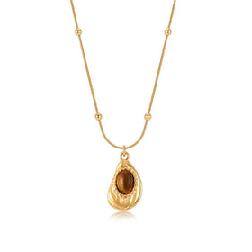 SC Pear-shaped Pendant 18k Gold Necklace Women High Quality Ball Chain Oval Tiger Eye Pendant Necklace Stainless Steel Jewelry