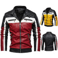 L-3XL Plush Leather Jacket Men's Coat Youth Motorcycle Suit Color Blocking New Style Leather Coat