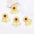 4 Styles Gold Plated Coin Red Acrylic Gemstone Brooches for Women Rhinestone Flower Pin Brooch