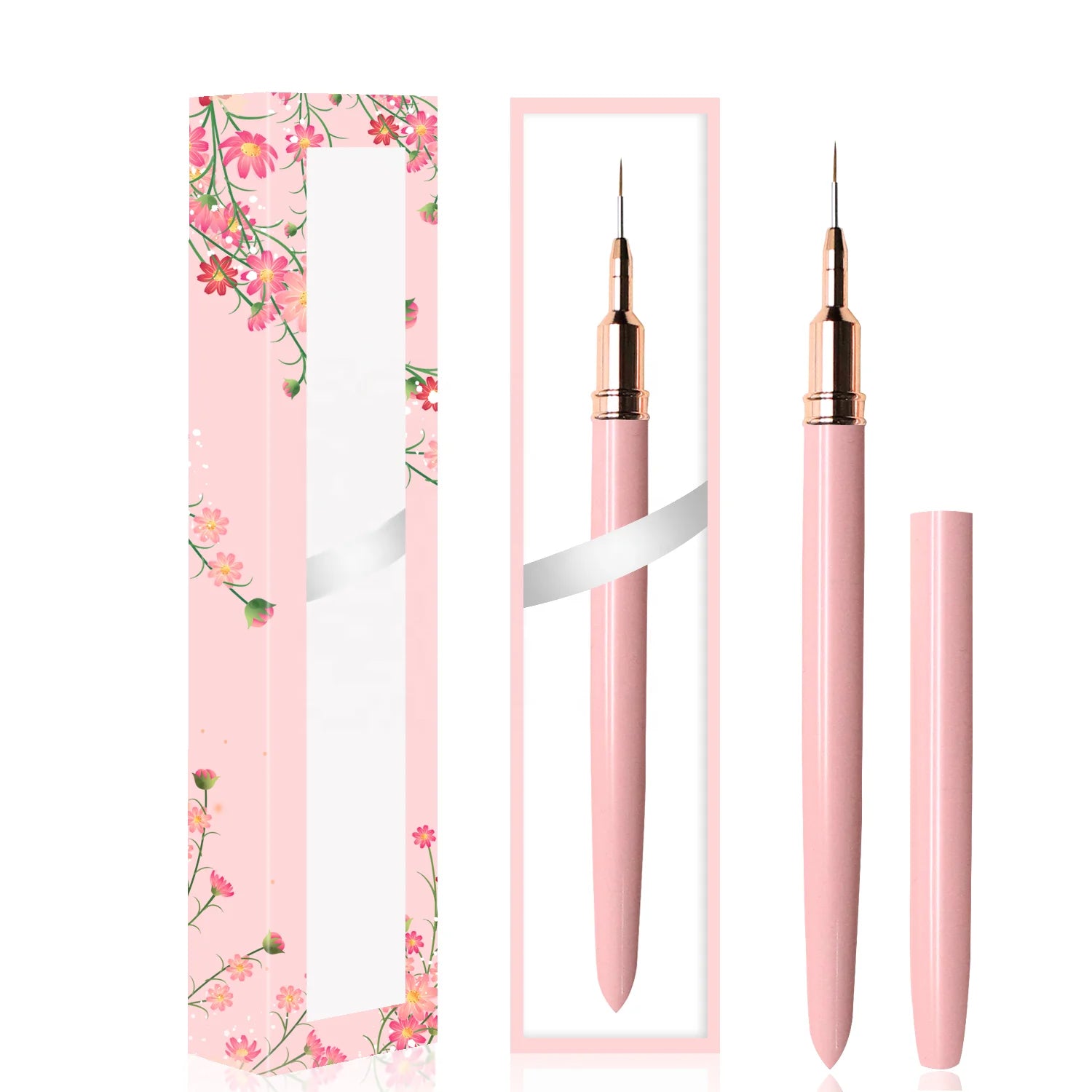 YALIXIN Custom Manicure Thin Paint Liner Acrylic Nail Art Brush Crimped Private Label OEM Metal Handle Kolinsky/Nylon Hair
