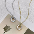 Women's Fashion Minimalist Shell Round Pendant Necklace with Light Luxury Hoop Hollow Chain Geometric Vintage Style