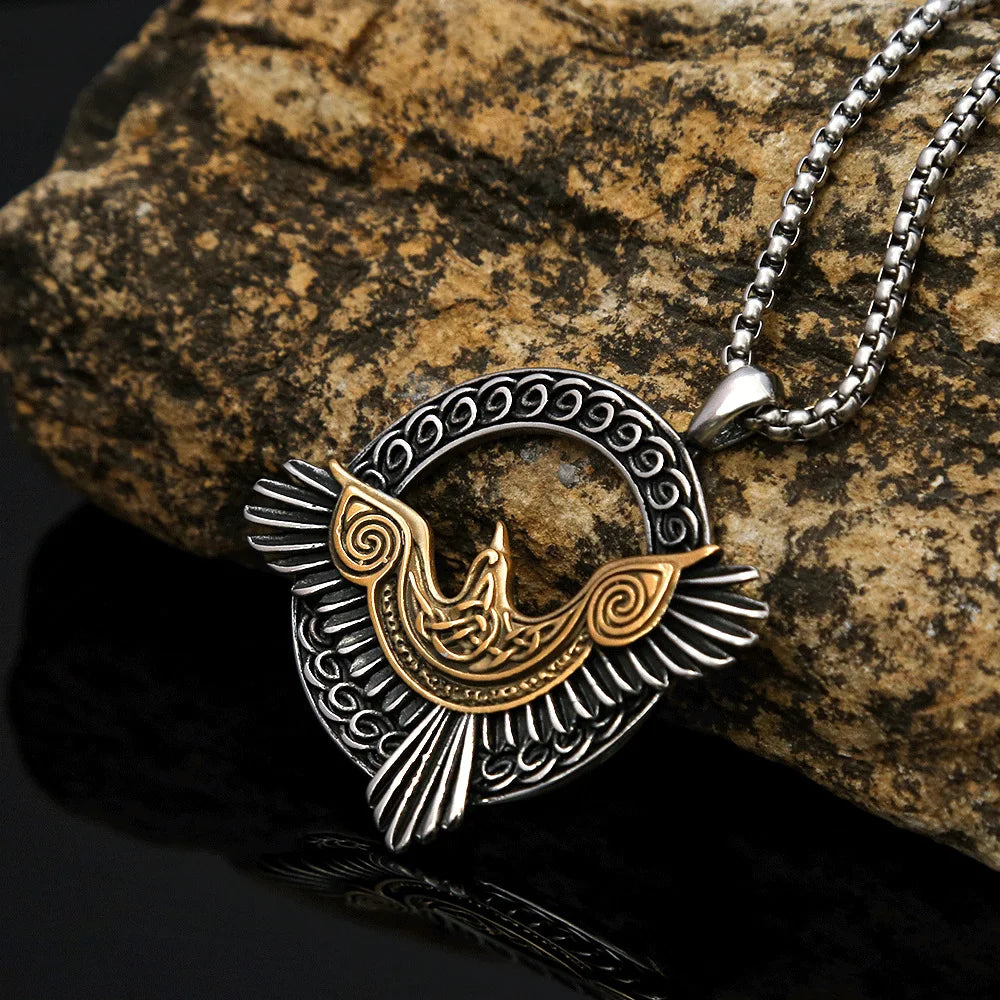 Norse Mythology Eagle Necklace Stainless Steel Viking Pendant Necklace Odin Raven Pendant for Men Cool Fashion Amulet Jewelry