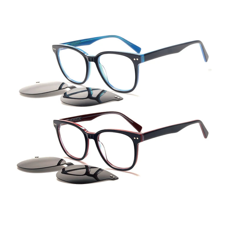 Wholesales Classic Acetate Square-round Spectacle Frame Magnetc Clip Rimless Polarized Sunglasses Lens Striped Prescription