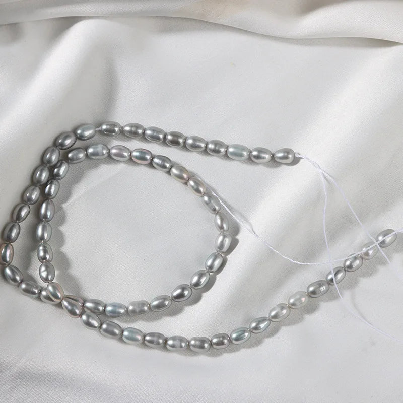Yiwu Wholesale Rice Pearl 4mm Grey Pearl Necklace Grey Natural Freshwater Pearl