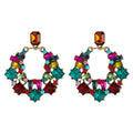 Fashion European Geometric Gemstone Circle Pendant Earrings Multicolor Crystal Circle Drop Earrings for Jewelry Gifts