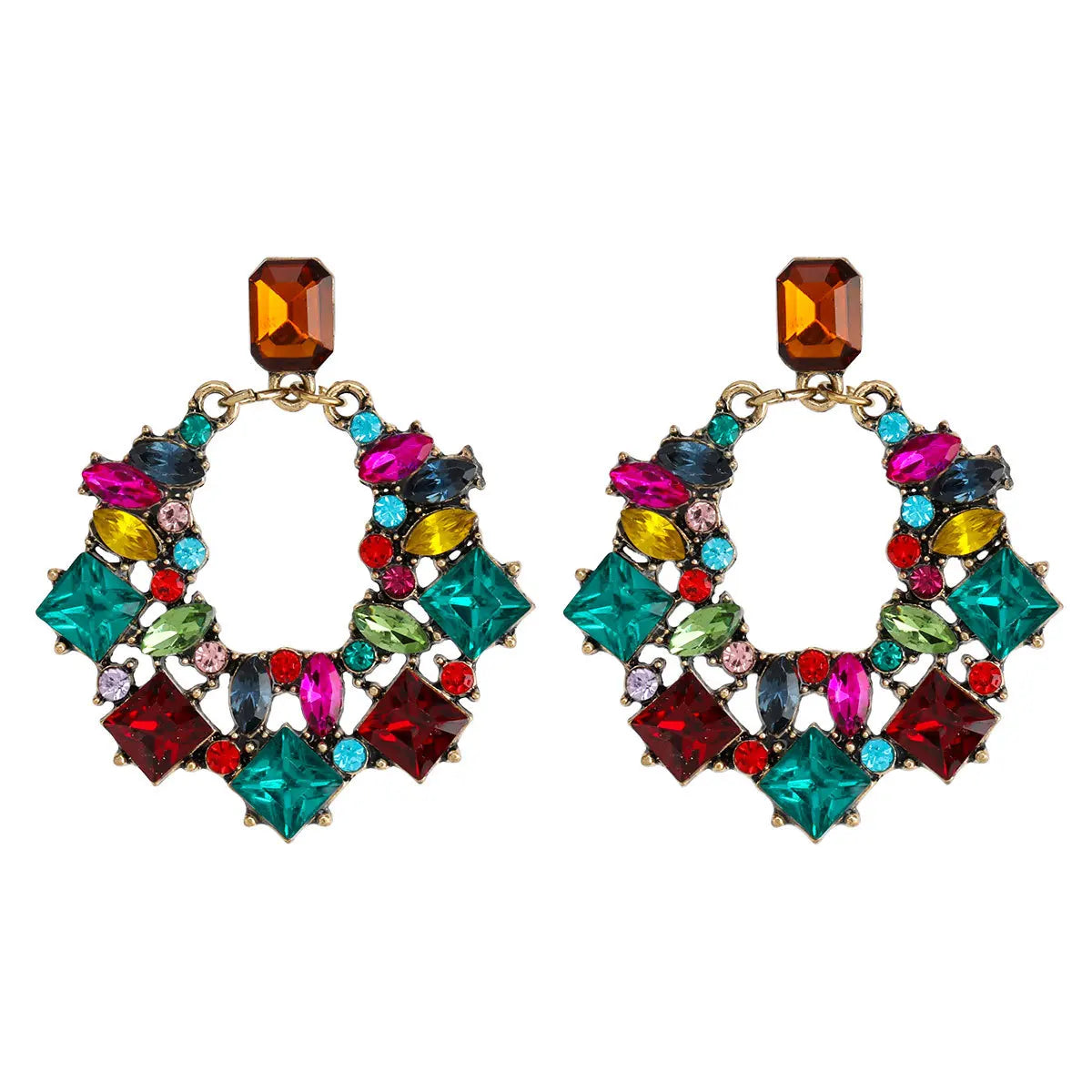 Fashion European Geometric Gemstone Circle Pendant Earrings Multicolor Crystal Circle Drop Earrings for Jewelry Gifts