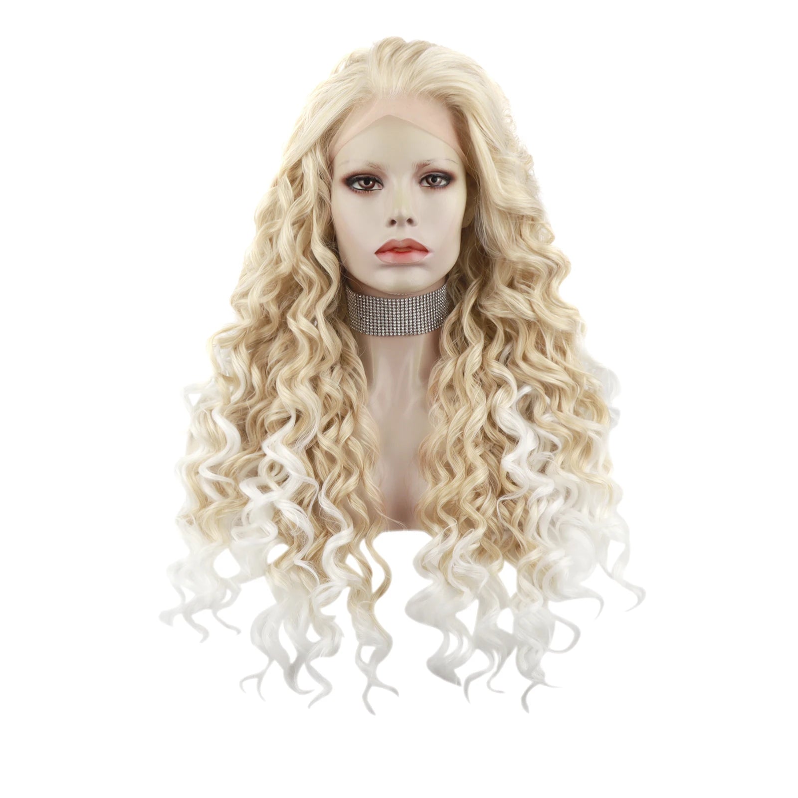 Celebrity  Blonde White Curly Futura Heat Resistant Henlon Fibre Transparent Synthetic Hair Lace Front Party Wigs