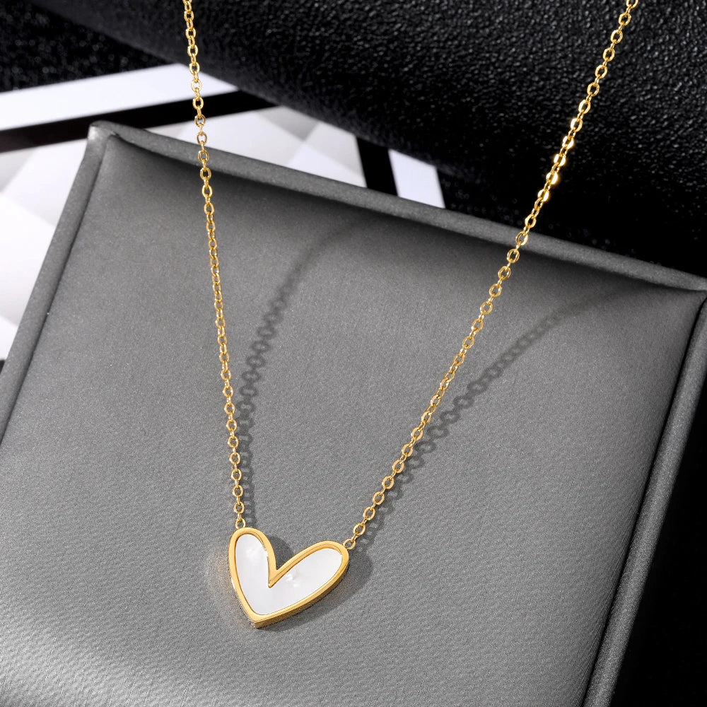 VKME Fashion Colorful Fritillaria 18K Gold Plated 316L Stainless Steel Heart Pendant Necklace Mother's Day Gift