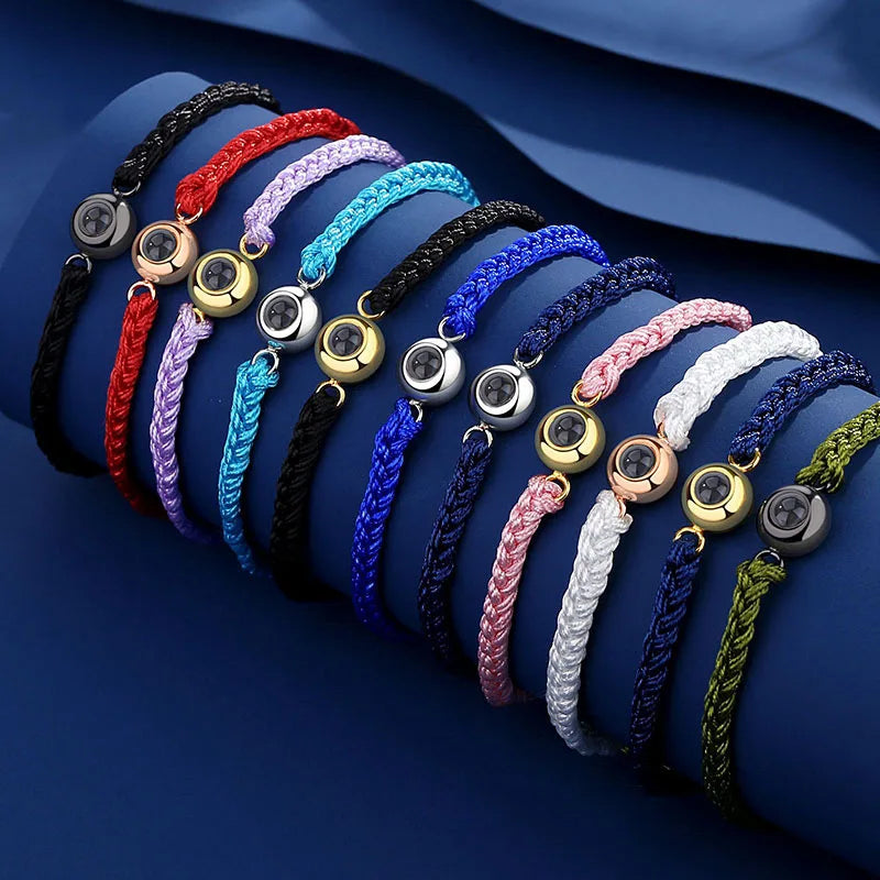 Handmade Minimalism Steel Beaded Bracelets Personalized Picture Projection Photo Jewelry With Charm Photo Projection Jewelry