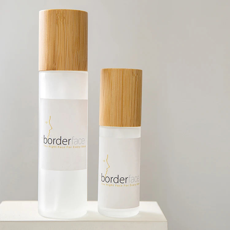 Cosmetic Packaging Bamboo Lid 120ML 150ML Empty Cylinder Frosted Skin Care Set Lotion Glass Bottle Cosmetic