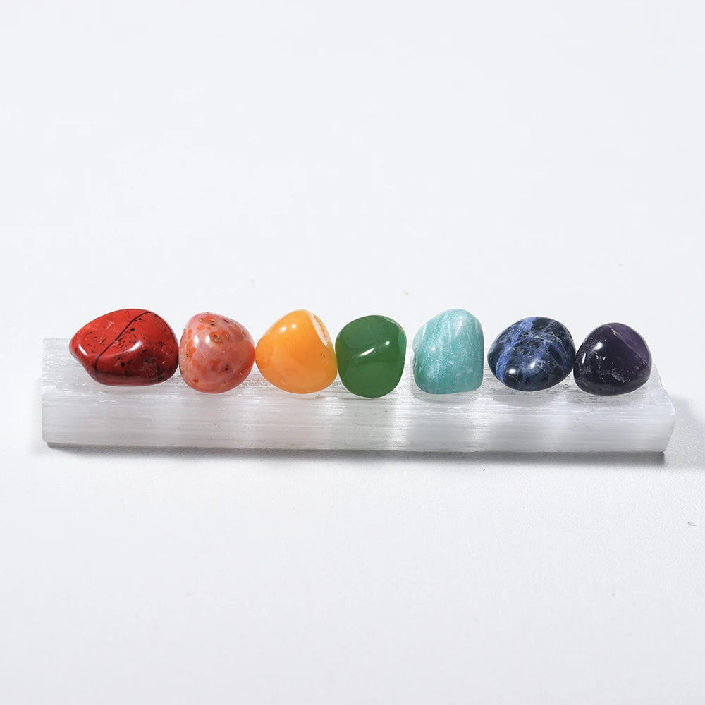 Wholesale Natural Spiritual Healing Crystal Selenite Stick with Chakra Tumble Set Crystal Crsfts Home Decoration