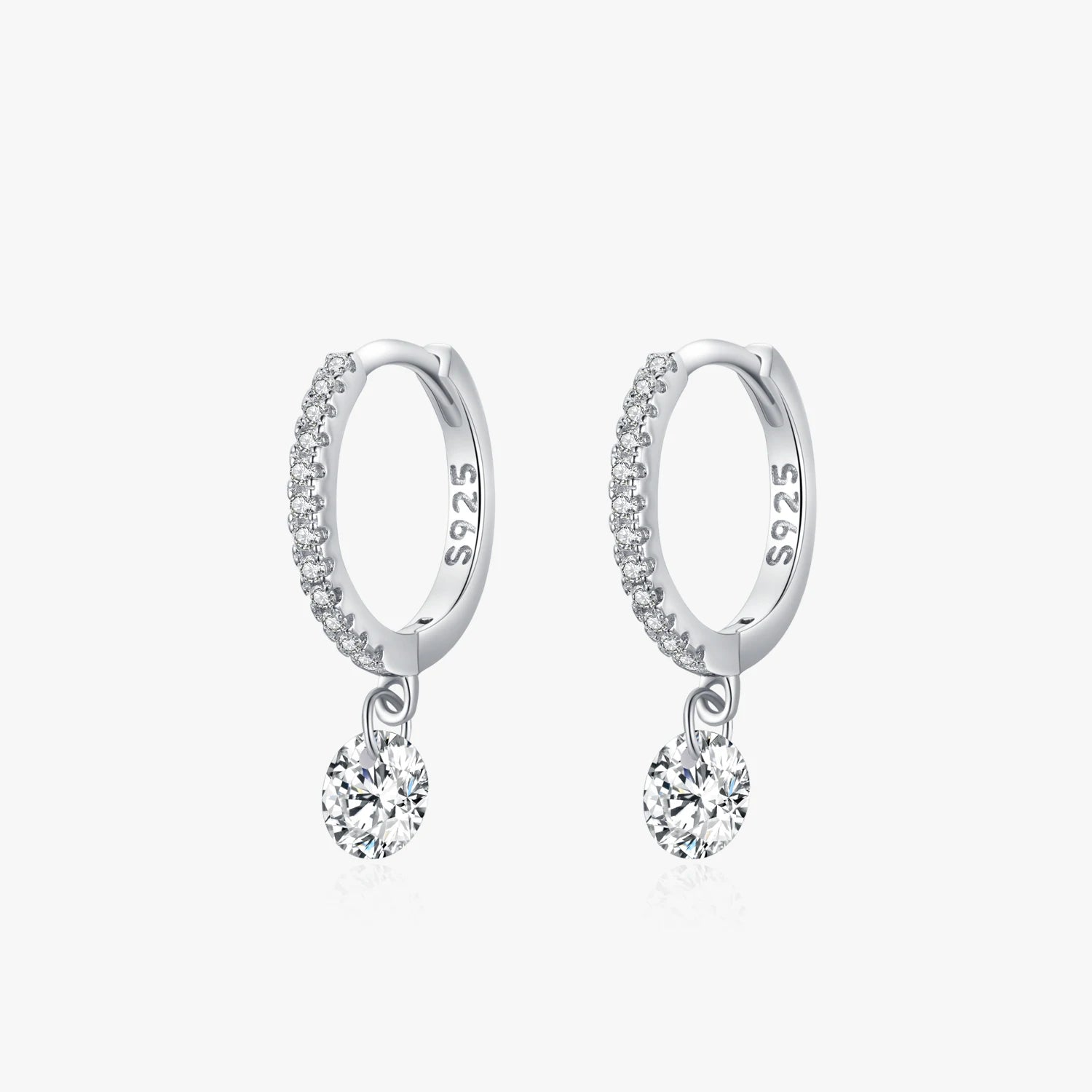 Ailmay Charm Round Clear Zirconia Hoop Earrings 925 Sterling Silver Sparkling Ear Buckles for Women Wedding Statement Jewelry