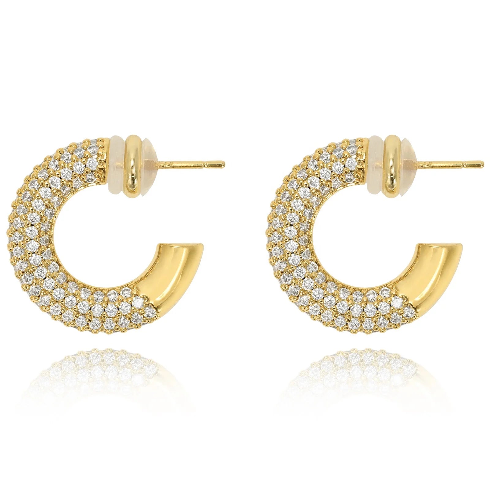 High Fashion 18K Gold Plated Inlaid Zircon Trendy C-Shaped Hoop Earrings Unisex Jewelry Gift Customization