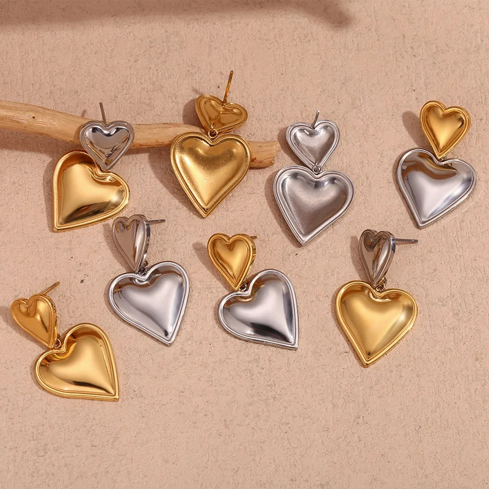 Dreamshow Trending Products New Arrivals Heart Drop Earring Gold Plated Stud Earrings Stainless Steel Gift Idea