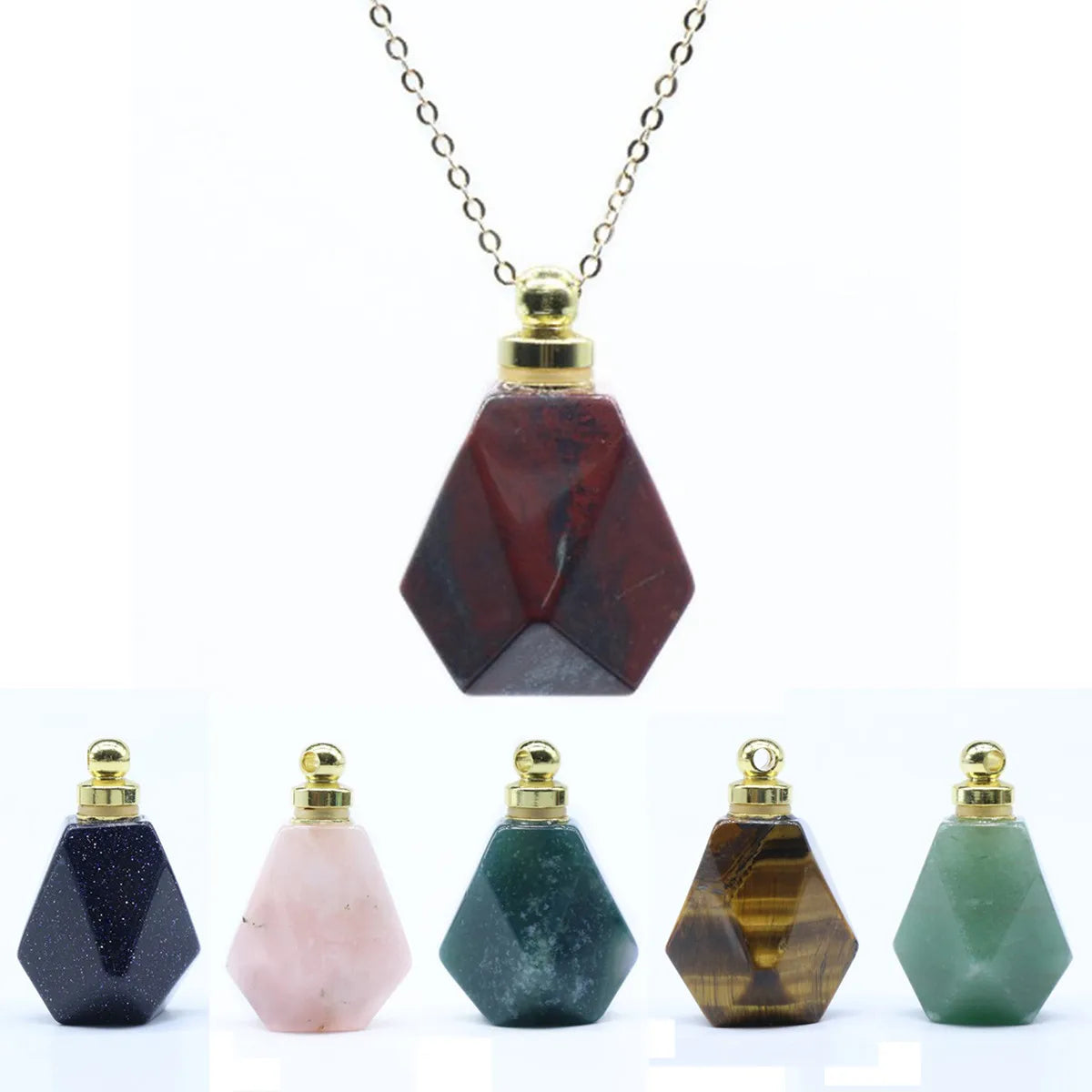 Natural Quartz Healing Crystal Perfume Bottles Essential Oil Bottle Pendant Necklace Xmas Gift Women Fashion Jewelry