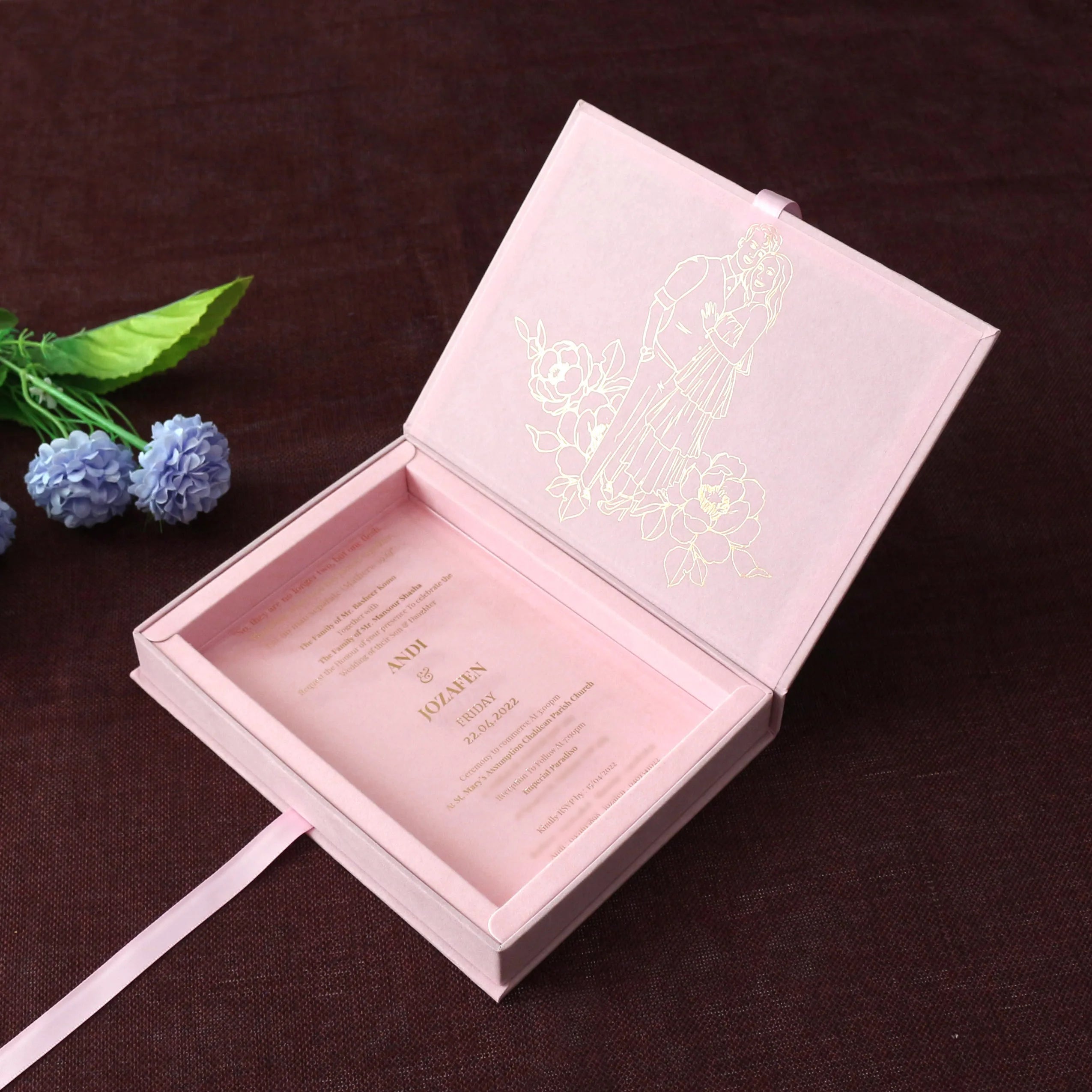 DIY Boxed Wedding Invitations Velvet Hardcover Boxes Invitations with Transparent Acrylic for Wedding and Birthday