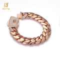 NUOYA Luxury Hip Hop Rose Gold Plated Thick Cuban Links with Diamond Clasp Men's Thick Monaco Cuban Link Chain Bracelet