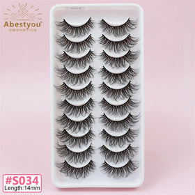 Abestyou Plant Fiber Lashes 10 Pairs Pack Full Strip Soft for Volume Handmade Natural Long False Eyelashes Thick Curly