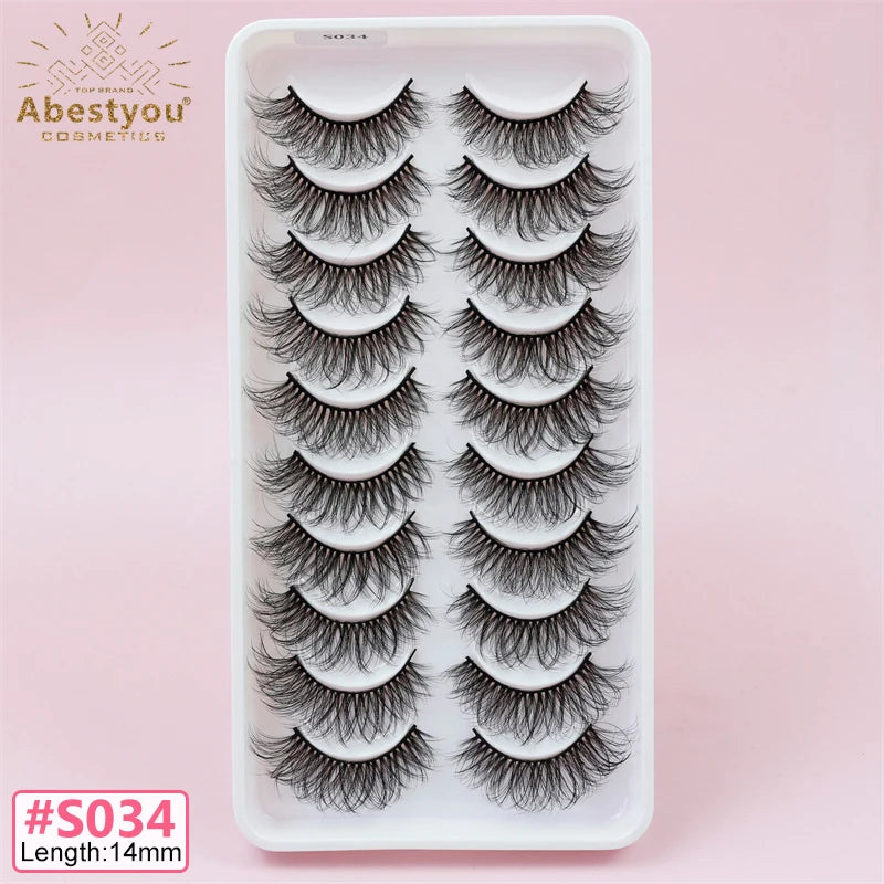 Abestyou Plant Fiber Lashes 10 Pairs Pack Full Strip Soft for Volume Handmade Natural Long False Eyelashes Thick Curly