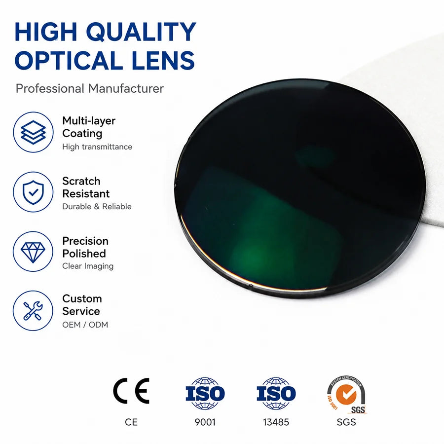 1.56 Index Photochromic Gray Blue Cut Glass Lenses Optical Polarized Photochromic Sunglasses Lens