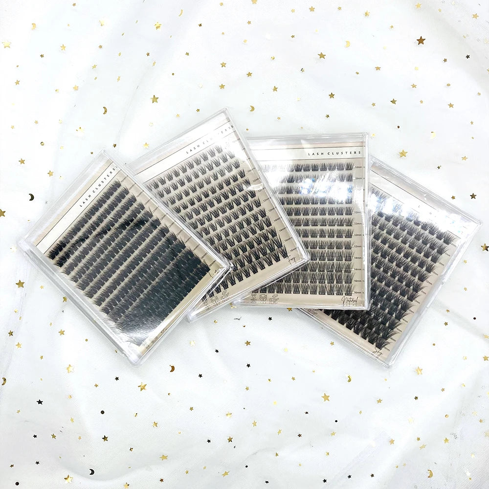Custom Logo Private Label Plastic Box C Curl Lash Cluster Kit Fluffy Fan Eyelashes with Spikes