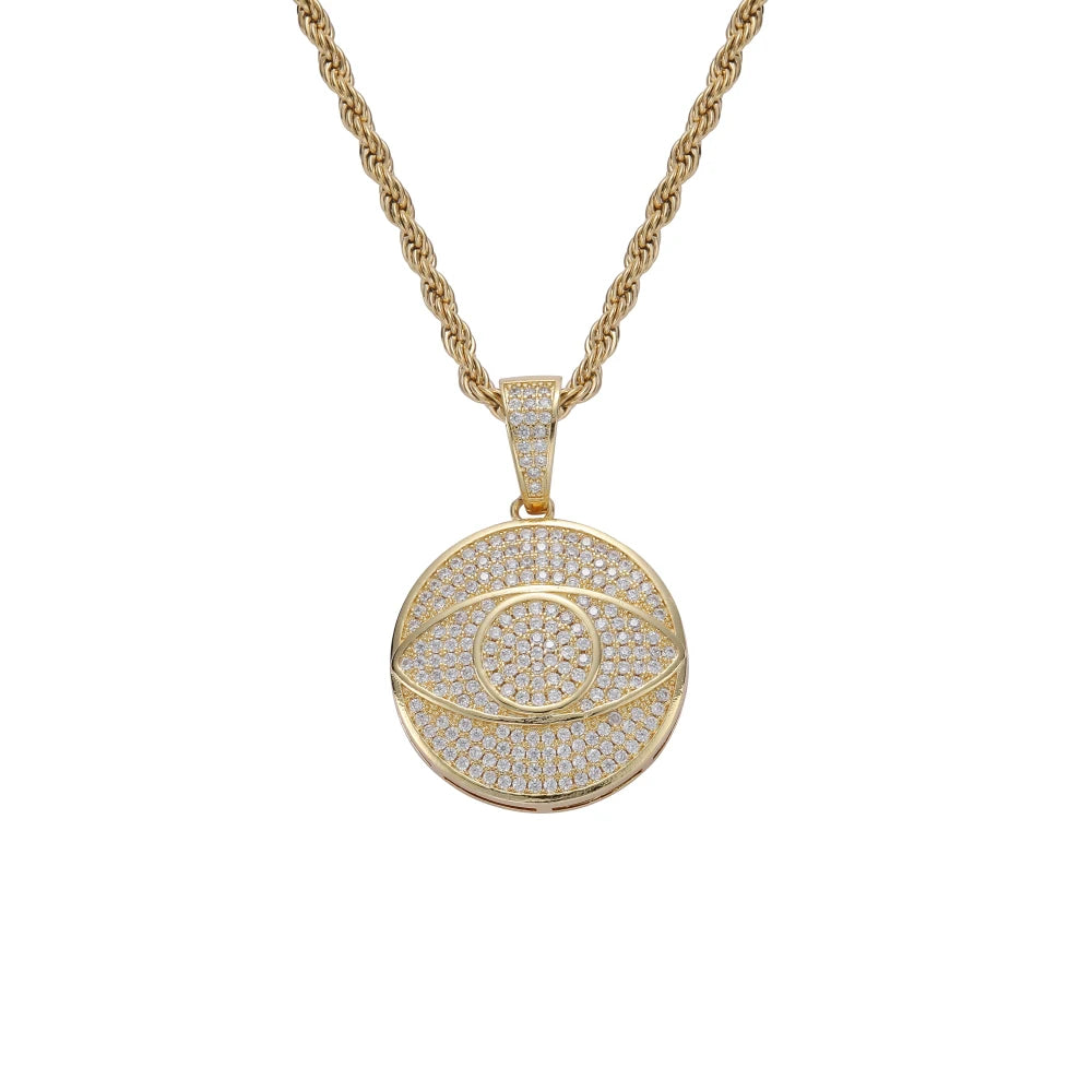 CN375  Bling Bling Brass Setting Pendant CZ Hip Hop Necklace Iced Out Jewelry