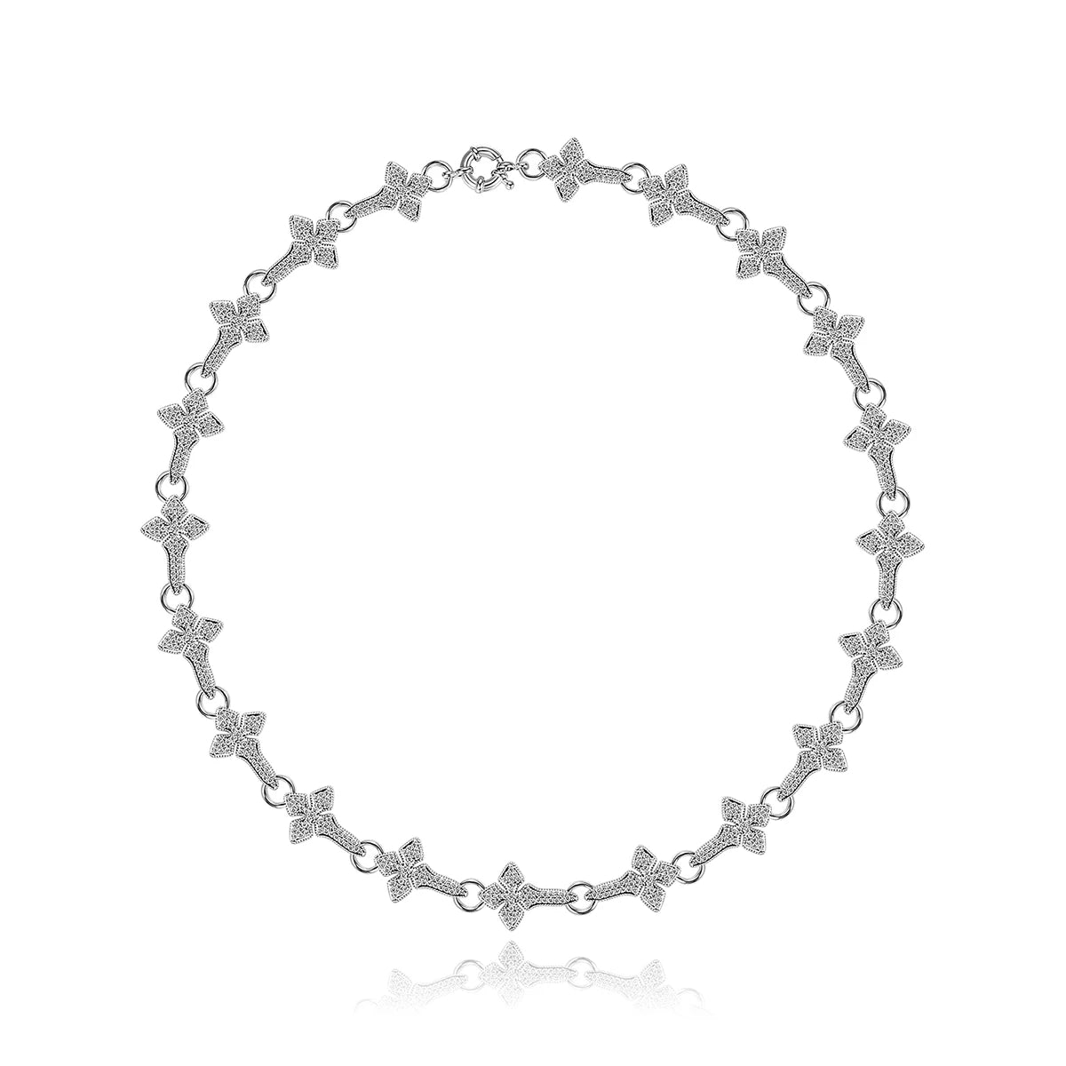 JINSE Hip Hop Cubic Zirconia Women Brass Material Clear Zircon Cross Link Chain Necklaces New Design for Men