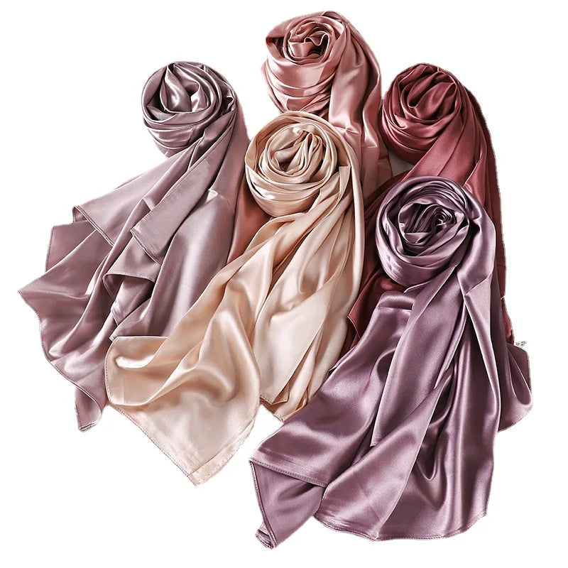 Customize Print Silk Feel Polyester Scarf Shawl Muslim Silk Satin Hijab Scarf