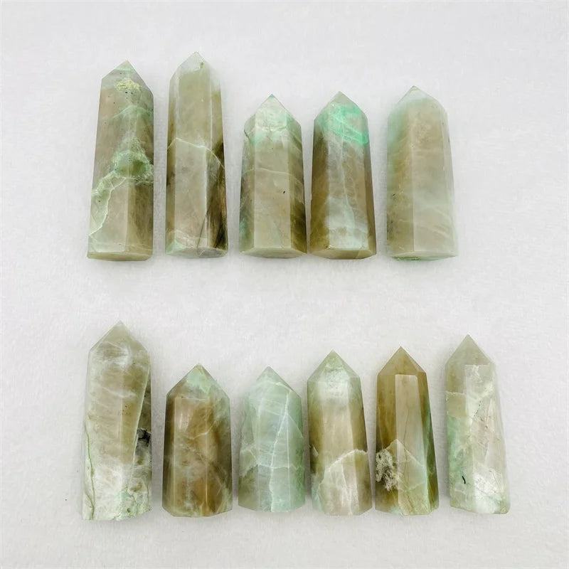 Wholesale Natural Crystal Tower Healing Wand Crystal Points Green Moonstone Point for Sale