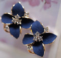 South Korea Camellia Earnail Female Fashion  Blue Three-Dimensional Abrasive Earclip Small Jewelry Earrings