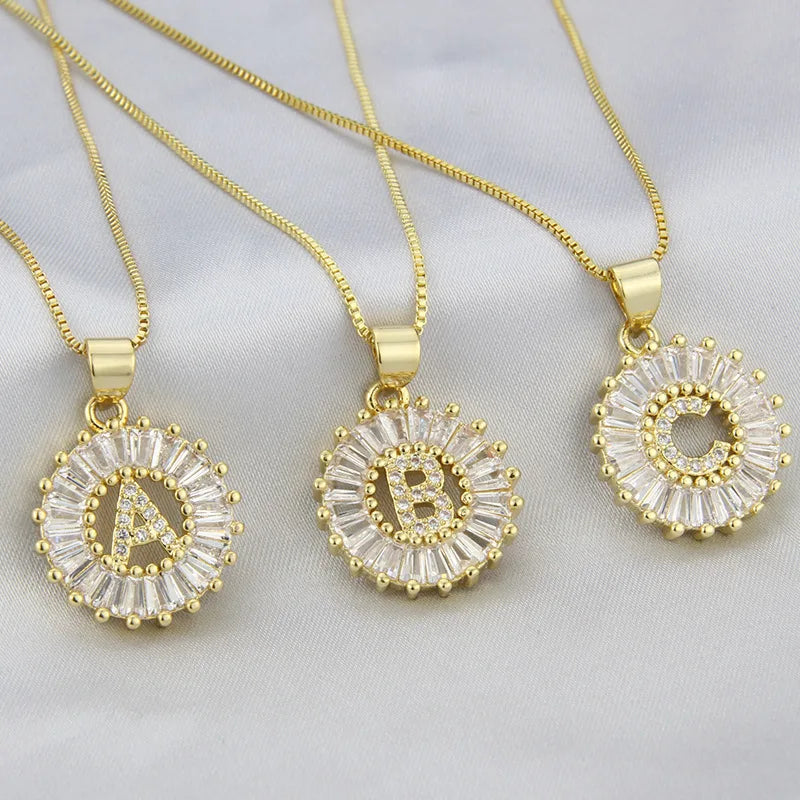 New Arrival CZ Zircon Jewelry 26 Letter Necklaces & Pendants Trendy Alloy Alphabet Chain Necklace for Wedding Gift for Women