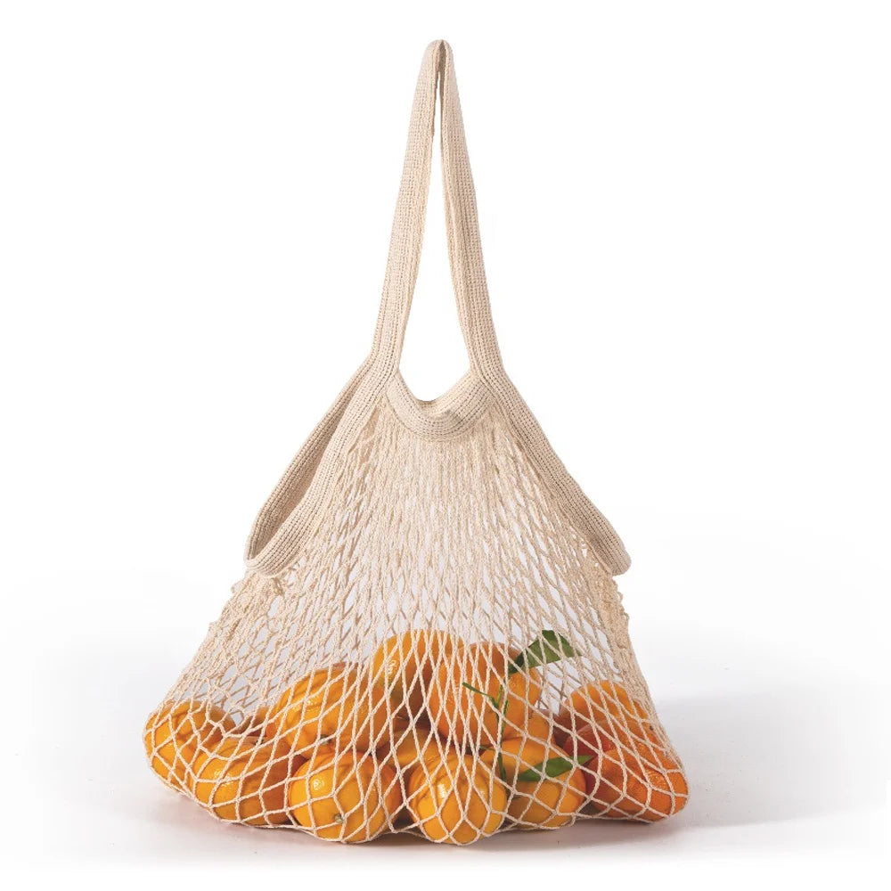 Organic Cotton Lightweight Striped Mesh Bag for Fruits and Vegetables Eco-Friendly Reusable Shopping Bag
